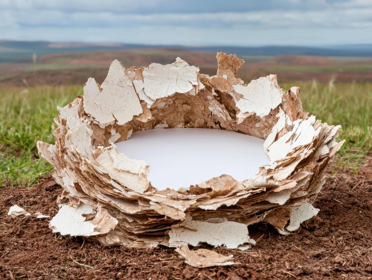 White paper mockup in a rustic, natural setting photo