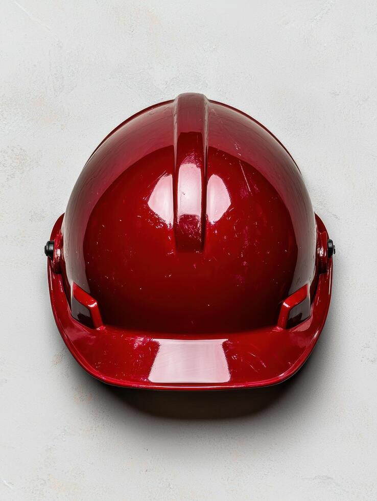 Red hard hat safety helmet on a gray background photo