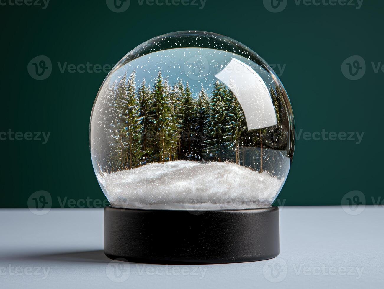 Snow globe with winter forest scene photo