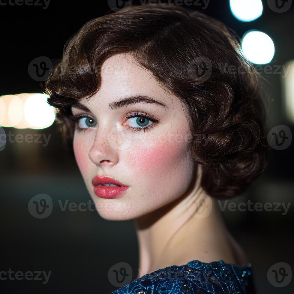 Close up portrait of a young woman with 1920s hairstyle photo
