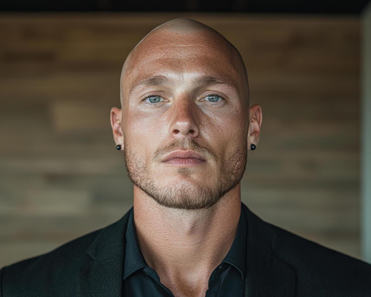 Portrait of a bald man with blue eyes photo