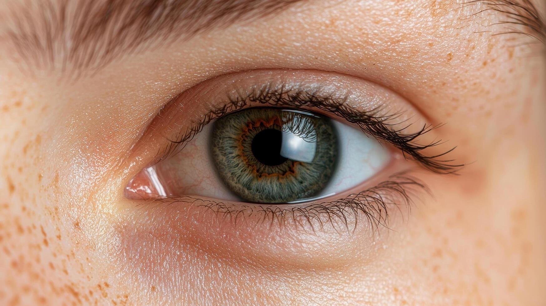 Close up of a persons eye with freckles. photo