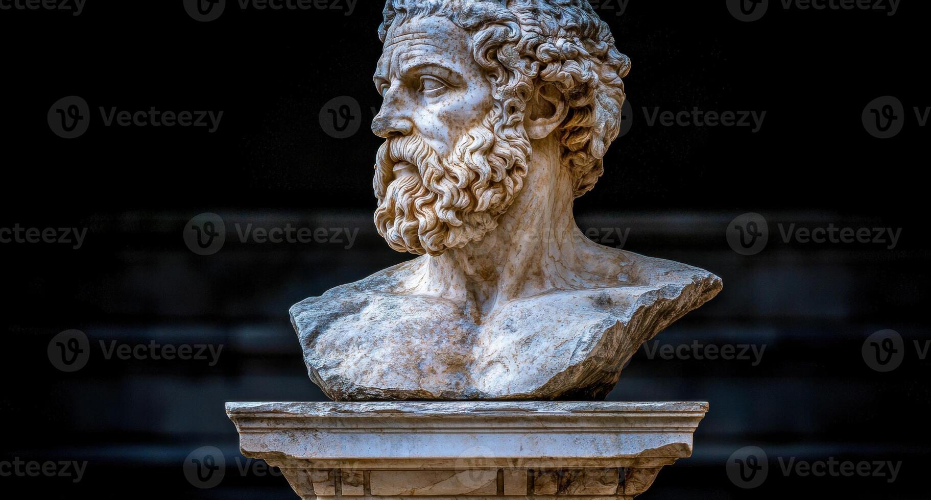 Ancient Greek bust sculpture on a stone pedestal photo
