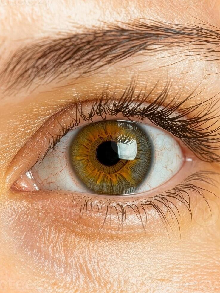 Close up of a hazel eye with long eyelashes photo