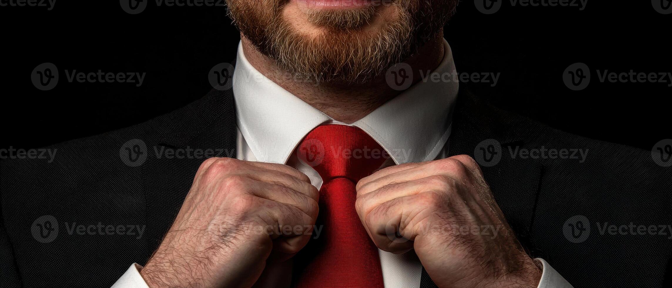 Businessman adjusting his red tie photo