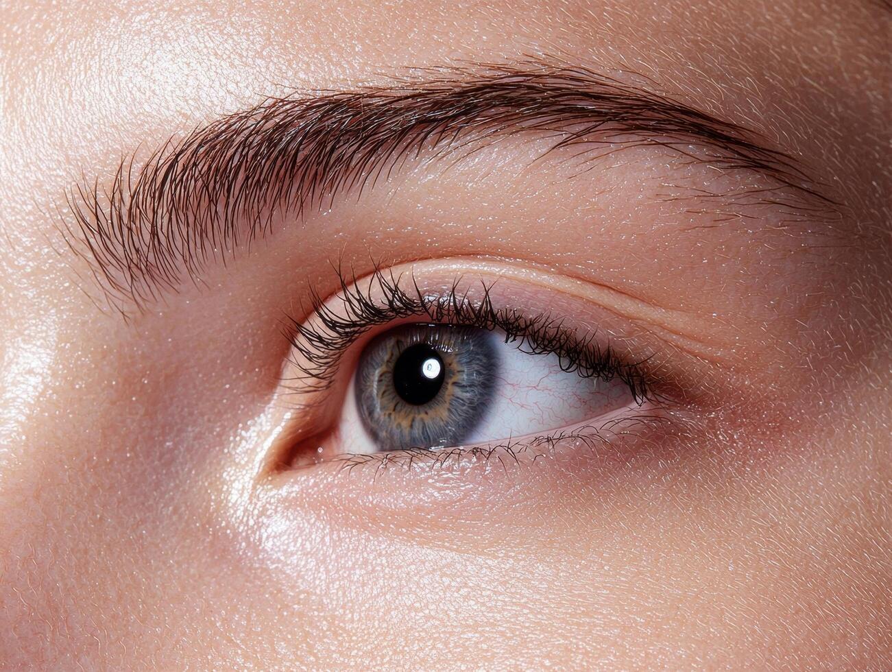 A close up of a womans eye with natural makeup. photo