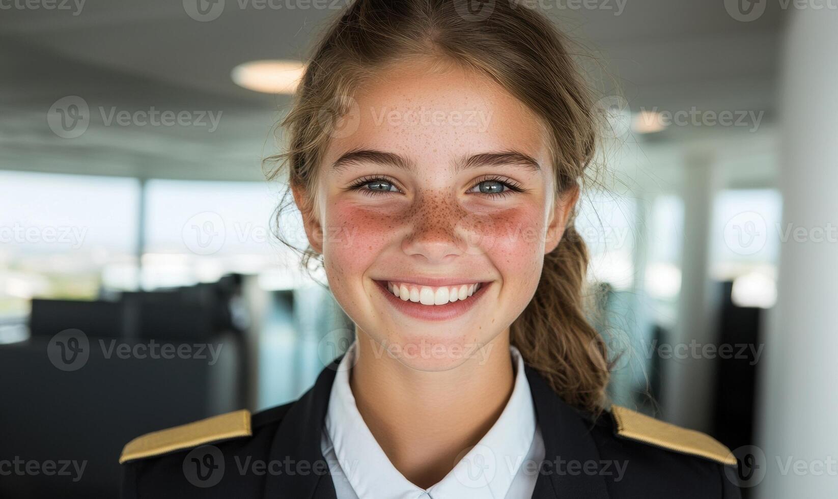 Smiling young woman in uniform photo