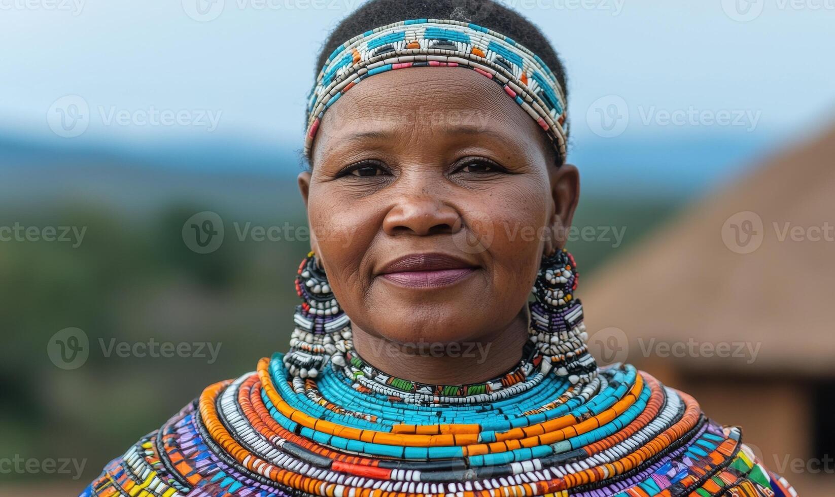 Portrait of a woman in traditional beaded jewelry photo