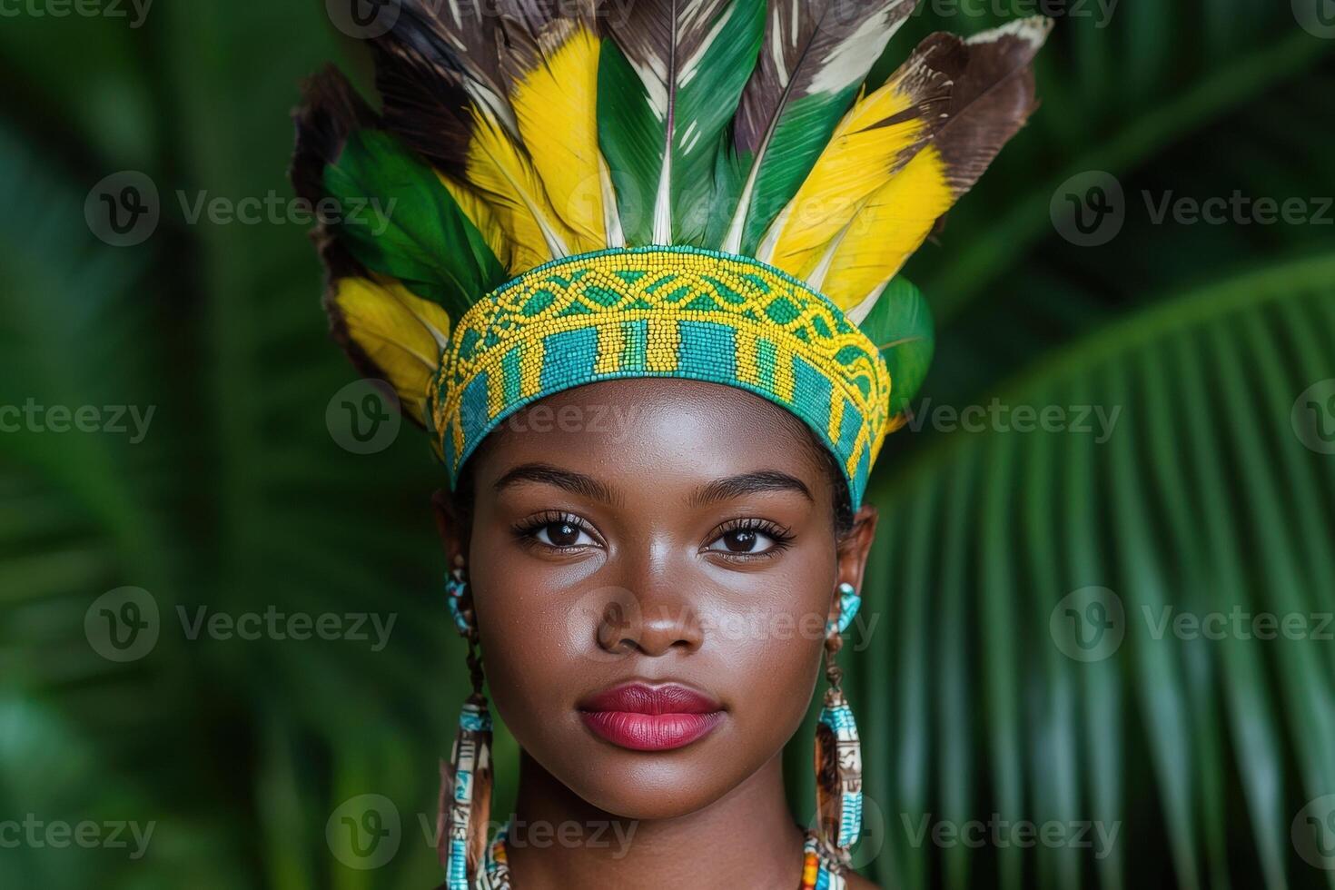 Portrait of a young woman wearing a vibrant headdress photo