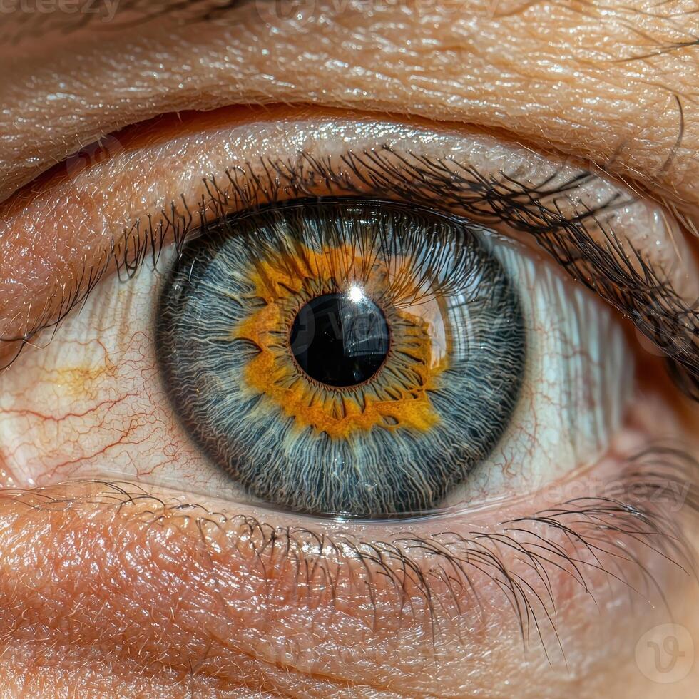 Close up of a human eye with hazel iris photo