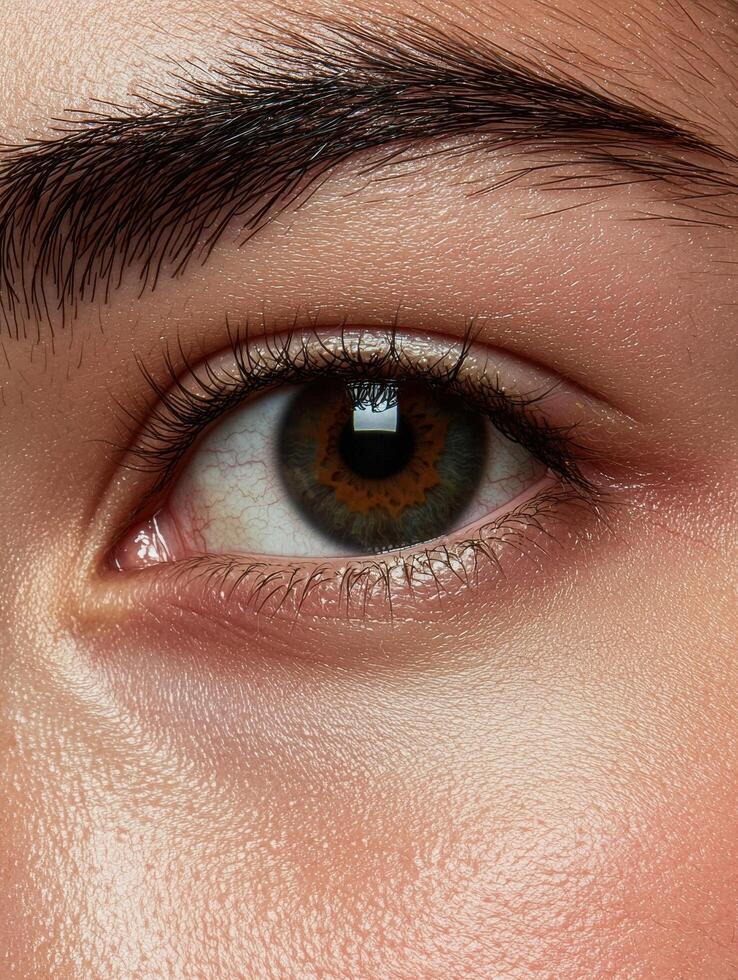 A close up of a womans eye photo