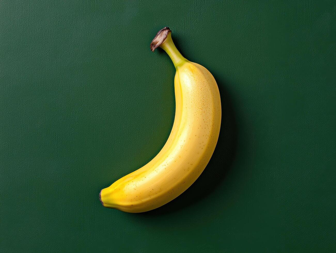 Single ripe yellow banana on a dark green background photo