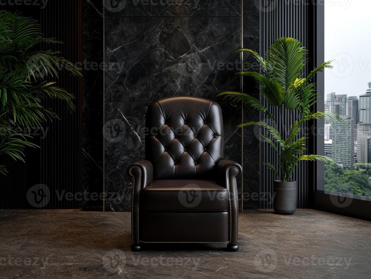 Luxurious black leather recliner in modern minimalist interior photo