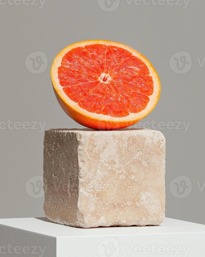 Half a grapefruit on a stone block photo