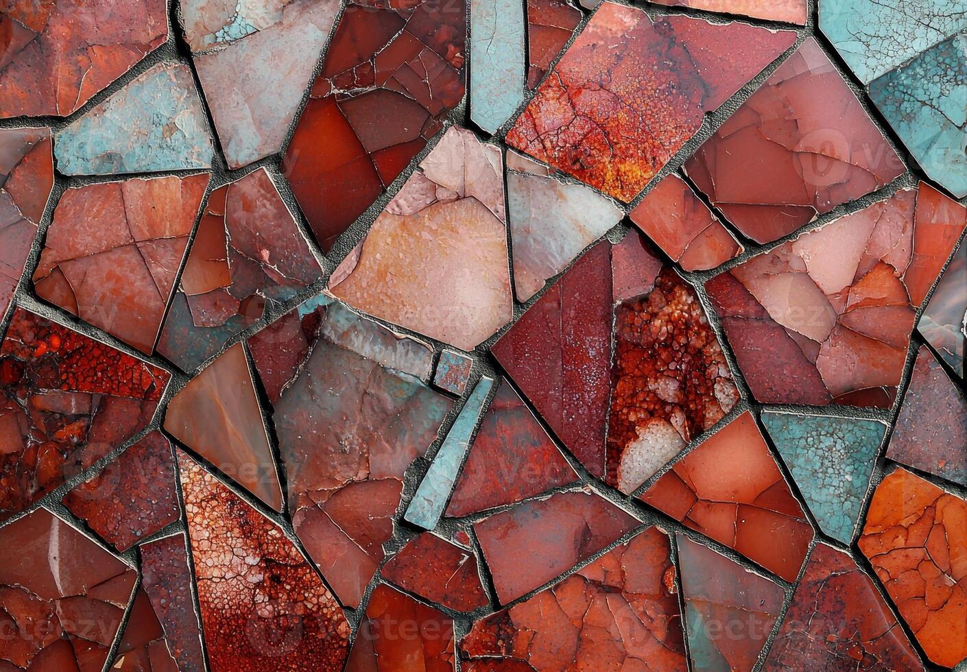 Red and teal stone mosaic texture background photo