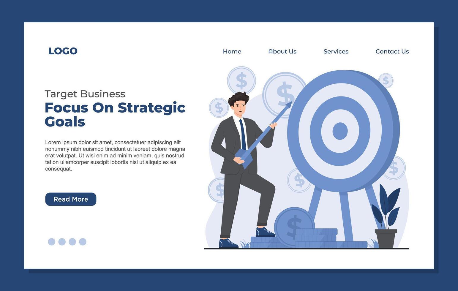 Target Business Landing page template reaching target business markets business goal vector