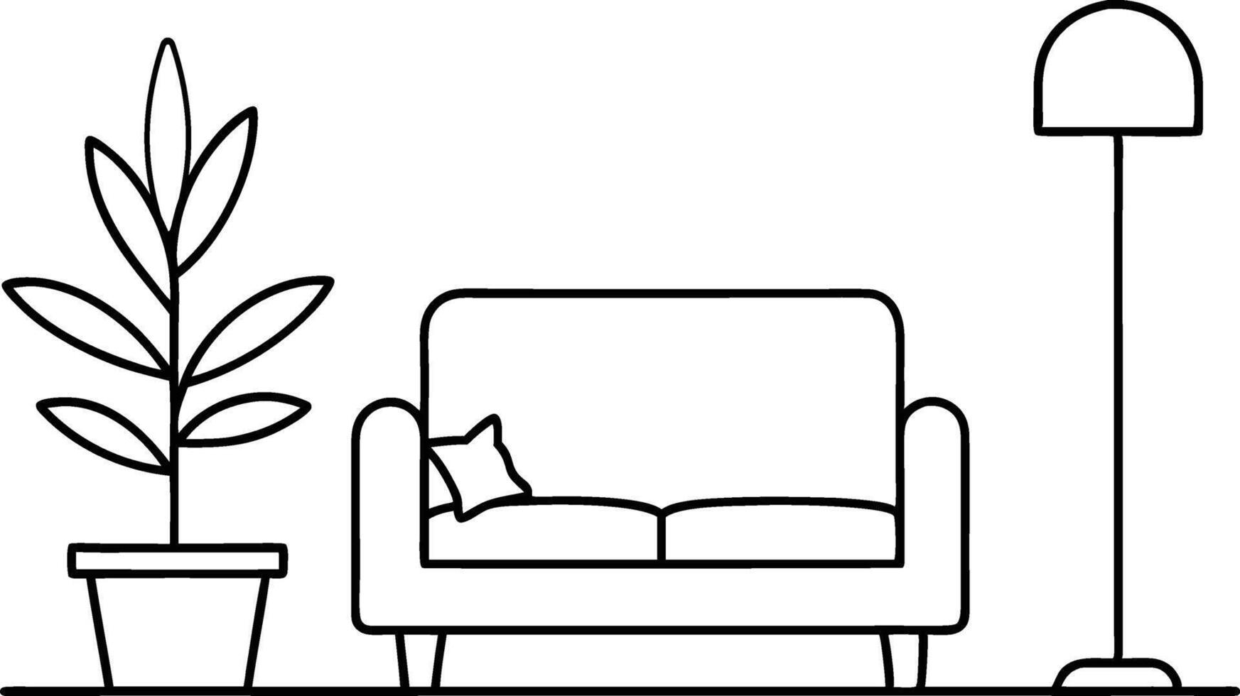 Hand Drawn Living Room Interior With Stylish Furniture Line Art Illustration On An White Isolated Background vector
