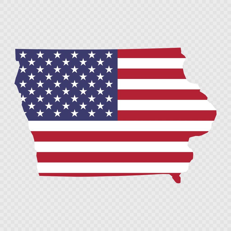 Iowa state map with American national flag. vector