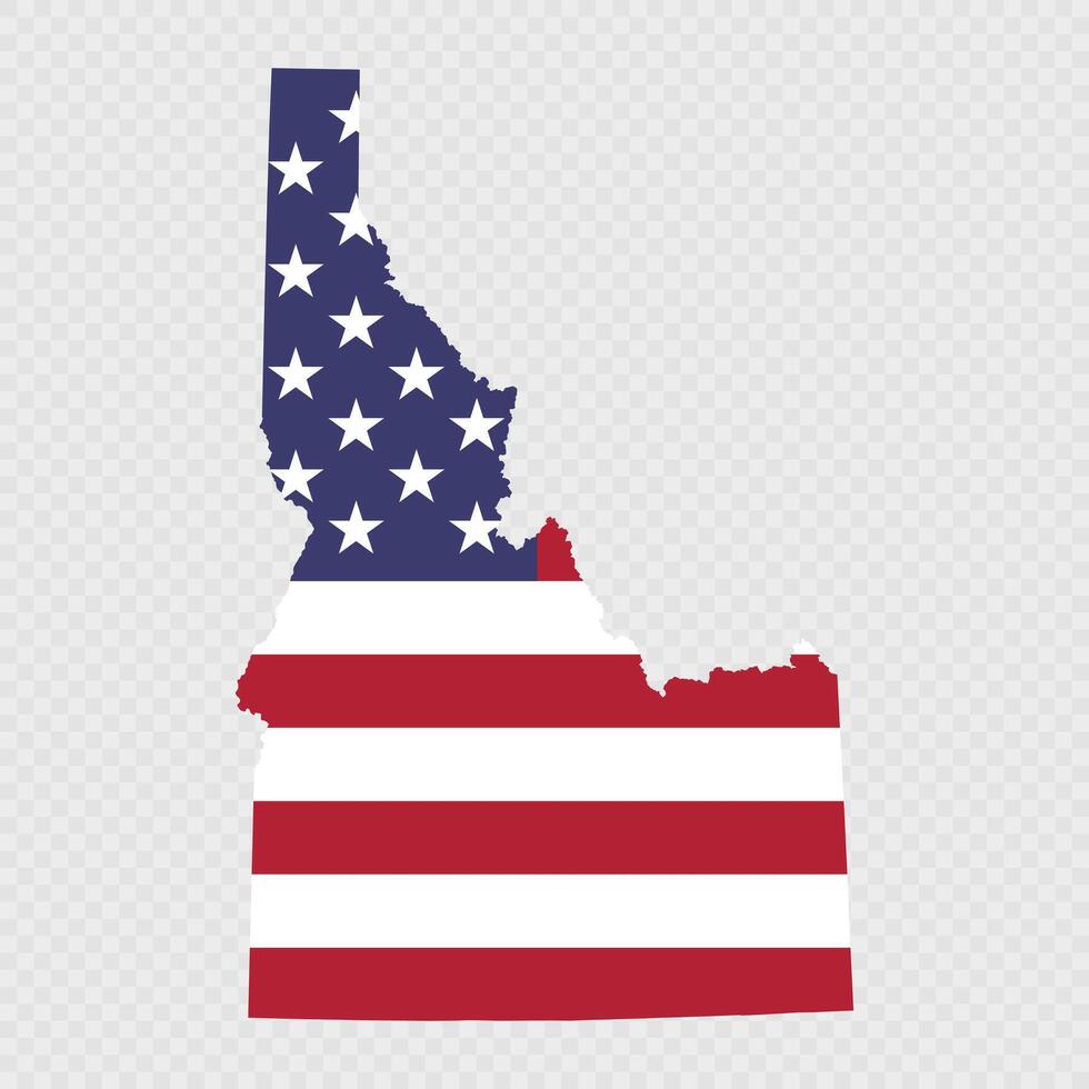 Idaho state map with American national flag. vector