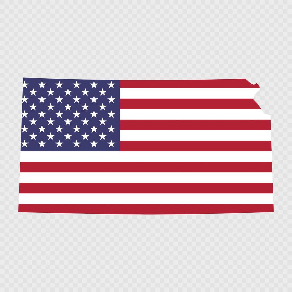 Kansas state map with American national flag. vector