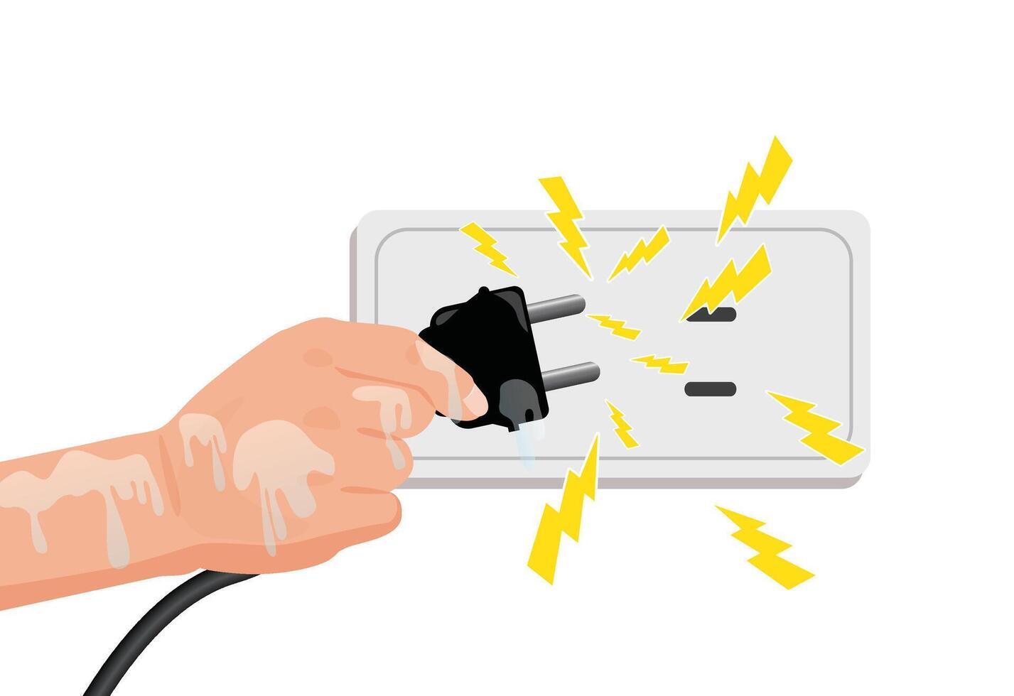 Wet hands plugging in the power, safety first vector
