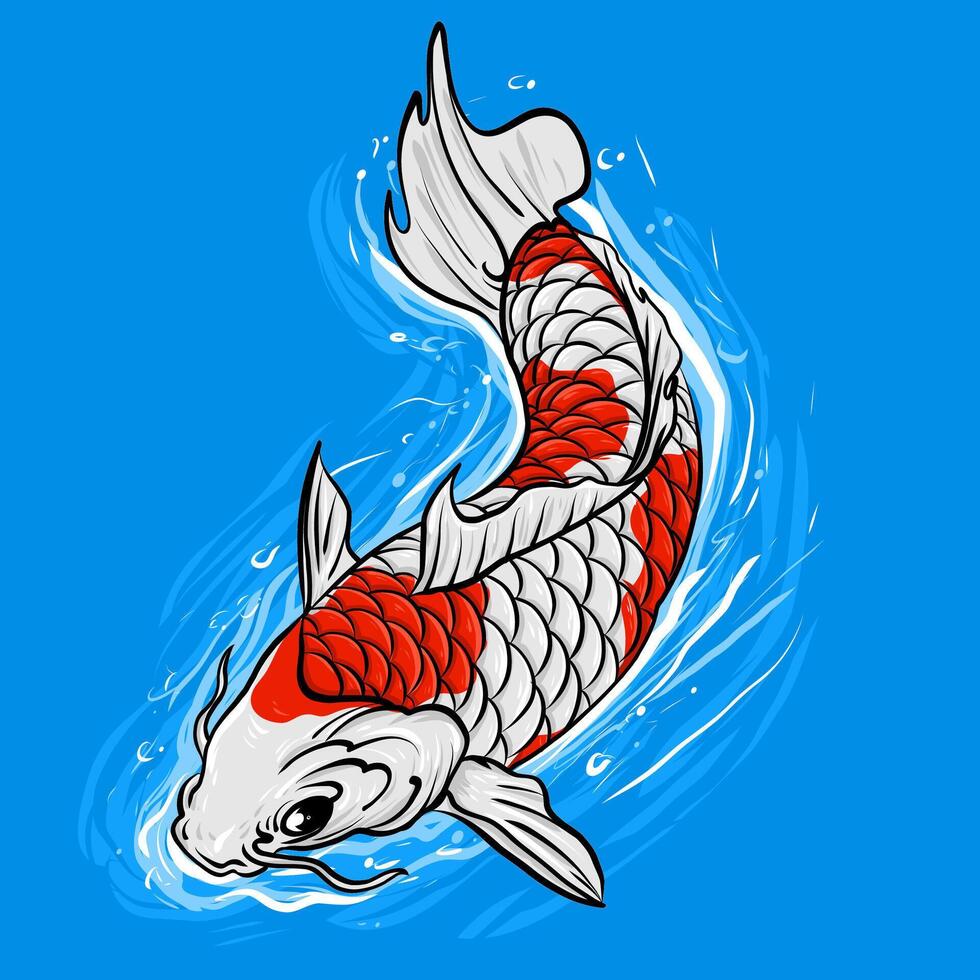 Casual koi fish art illustration showing good luck vector