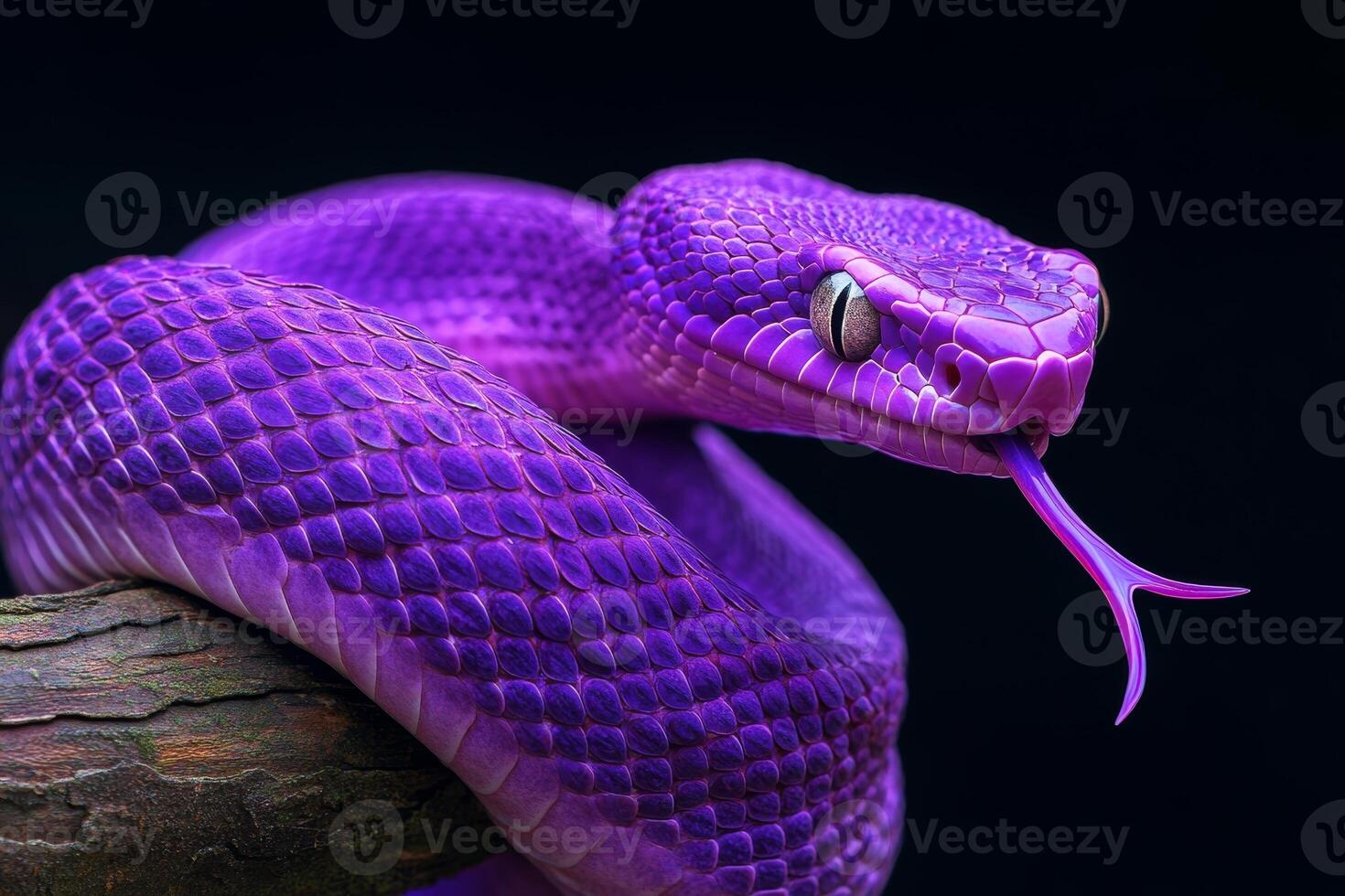 Purple Snake with a Forked Tongue on a Branch photo