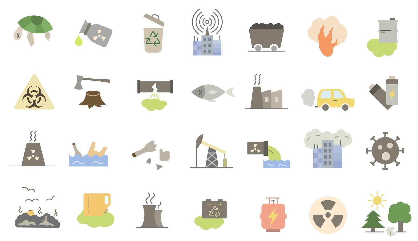 Colored environmental pollution icons. Environmental pollution. Causes and consequences of environmental pollution. vector
