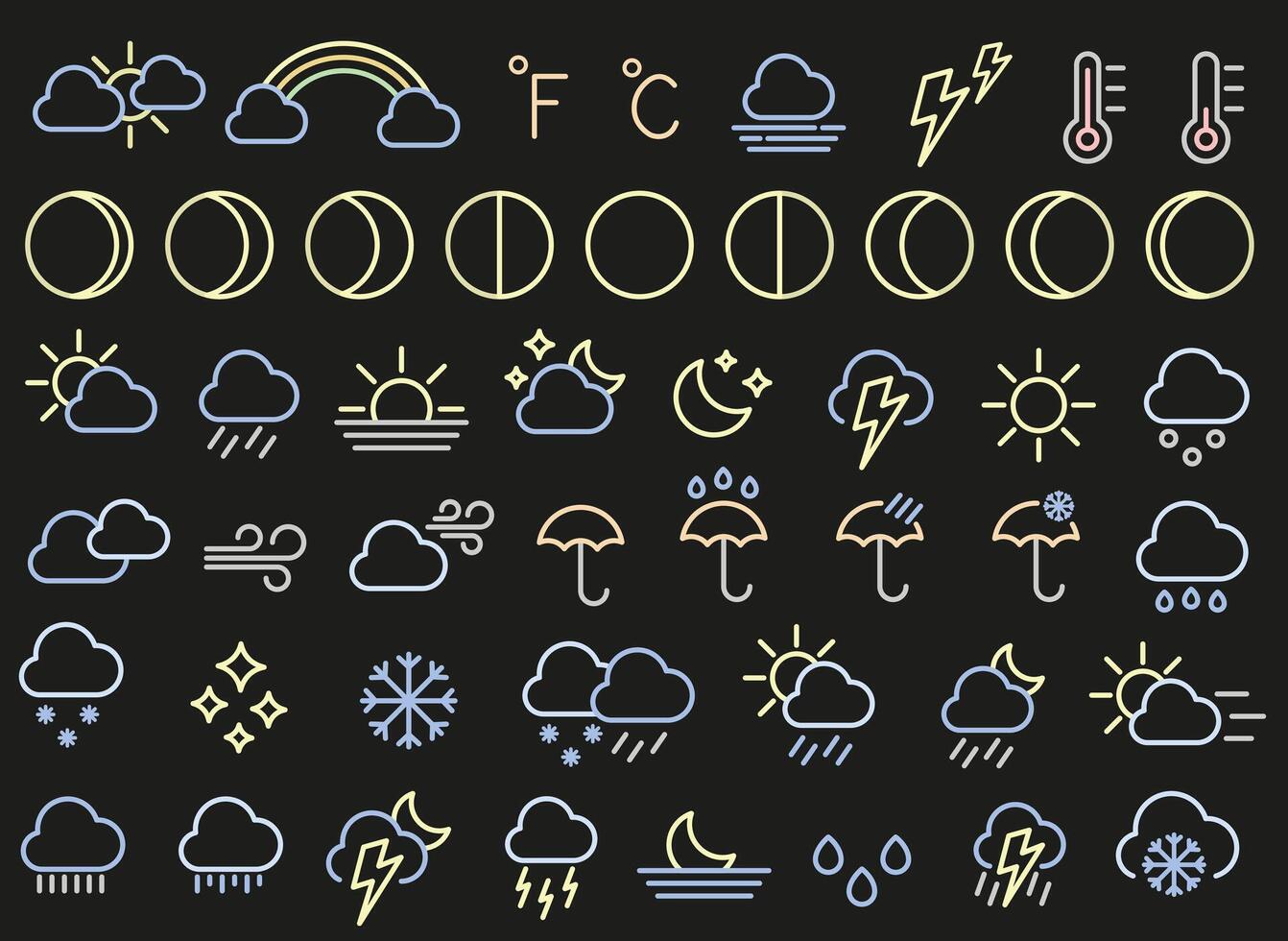 Set of color weather icons. Weather forecast. Weather. vector