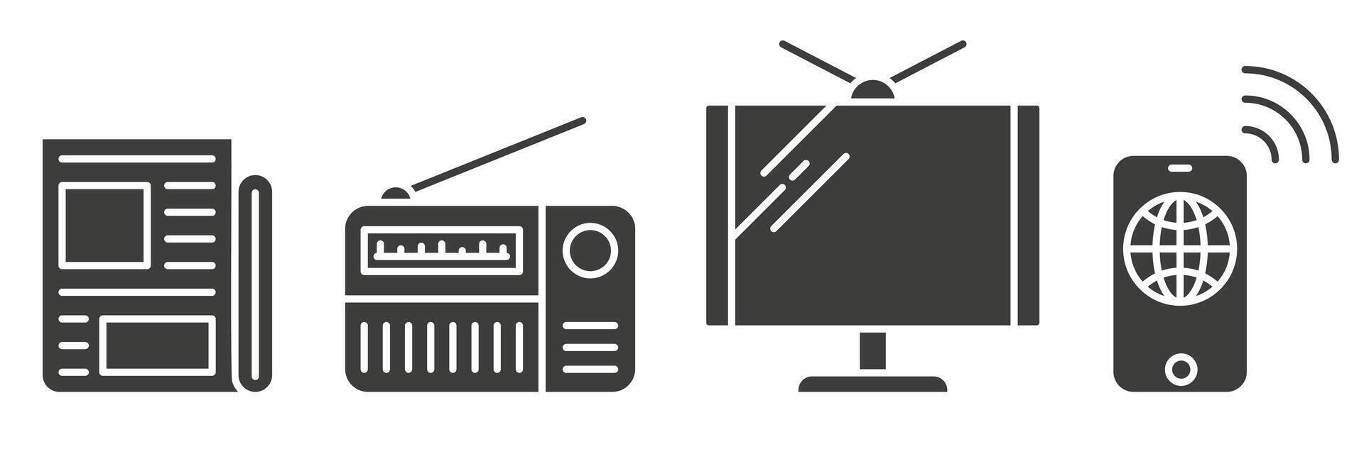 Dark symbols of technology development. Different technologies of news transmission. vector