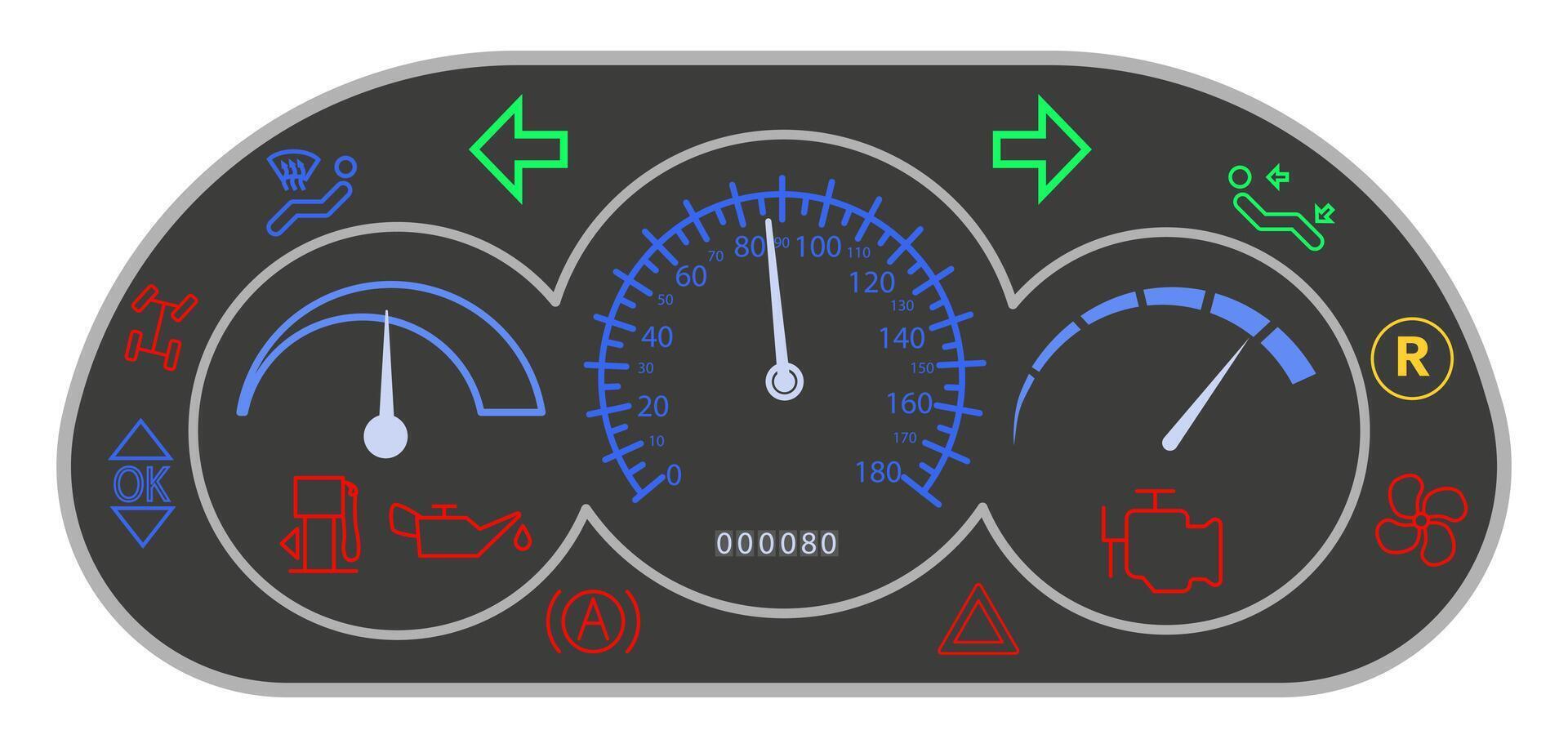 Car dashboard. Car control panel interface. Colored car dashboard icons. Dashboard icons. vector