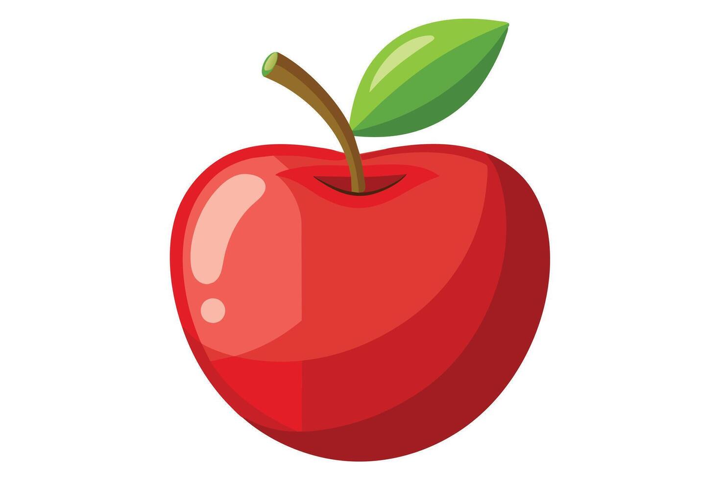 Vibrant red apple illustration with a leaf. vector