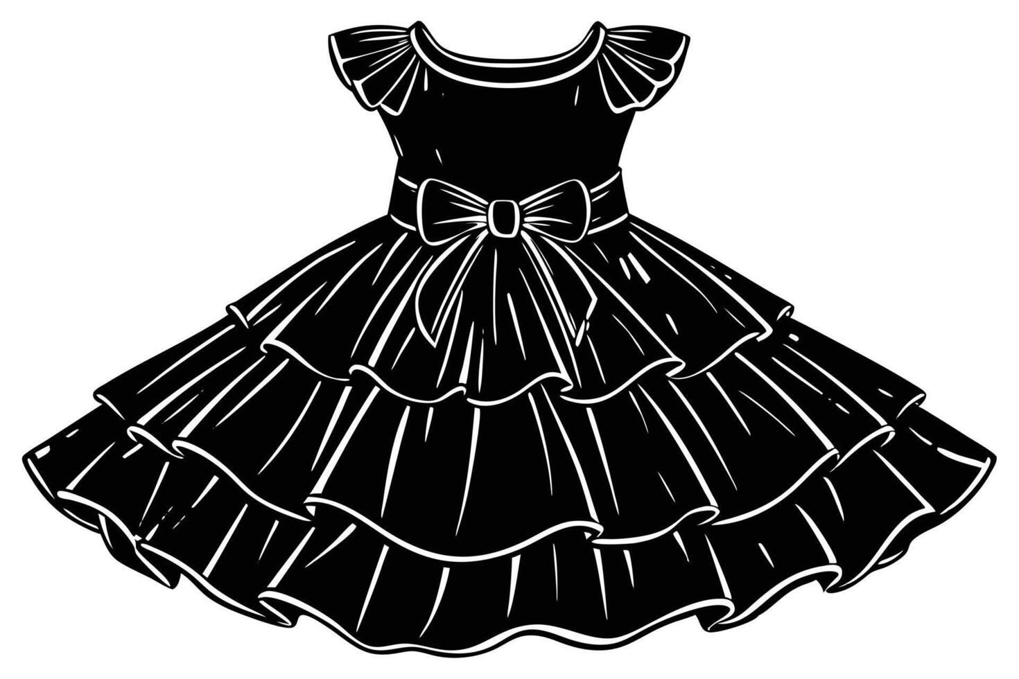 Elegant Black Children's Dress Design with Ruffles vector