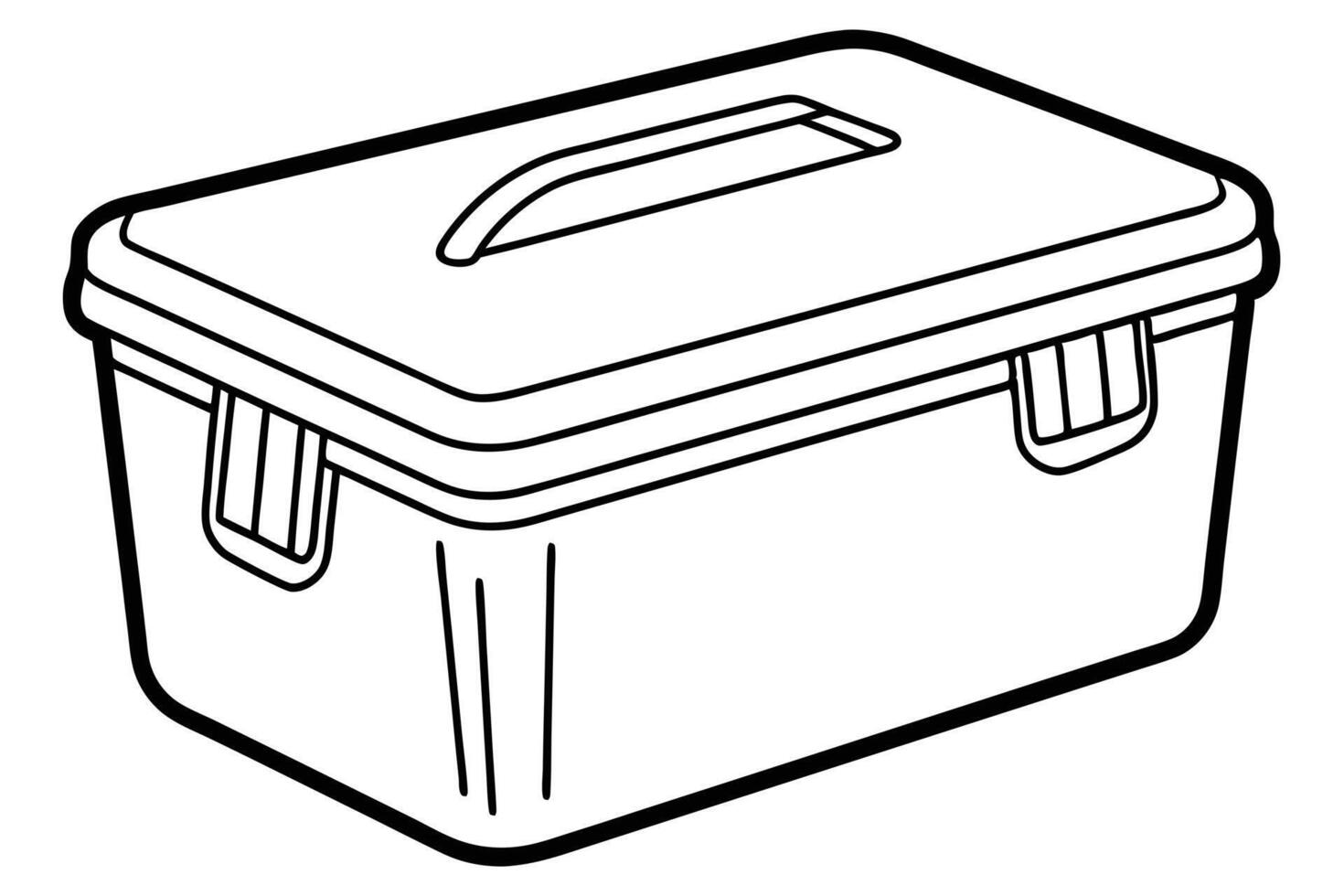 Line art illustration of a rectangular plastic storage box. vector