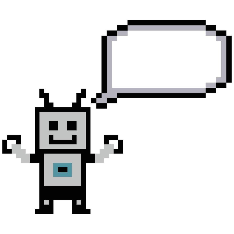 Pixel art robot AI with blank chat box robot machine 8 bit cartoon. vector
