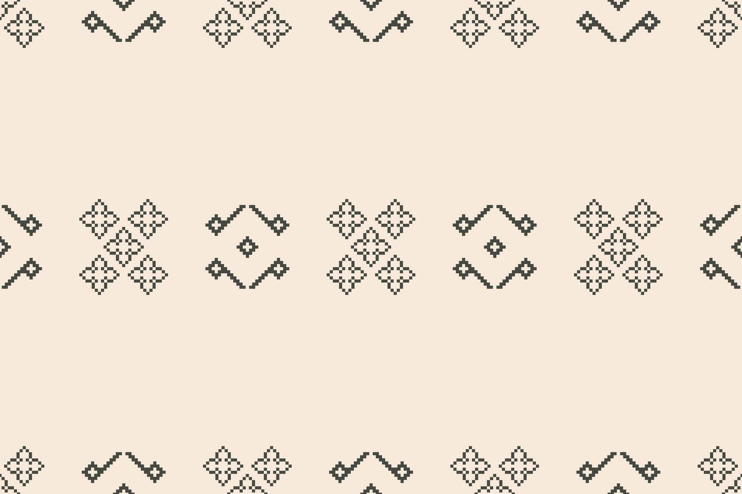 Fabric pattern decoration motif brown cream color background ethnic pattern cross stitch pixel art . vector