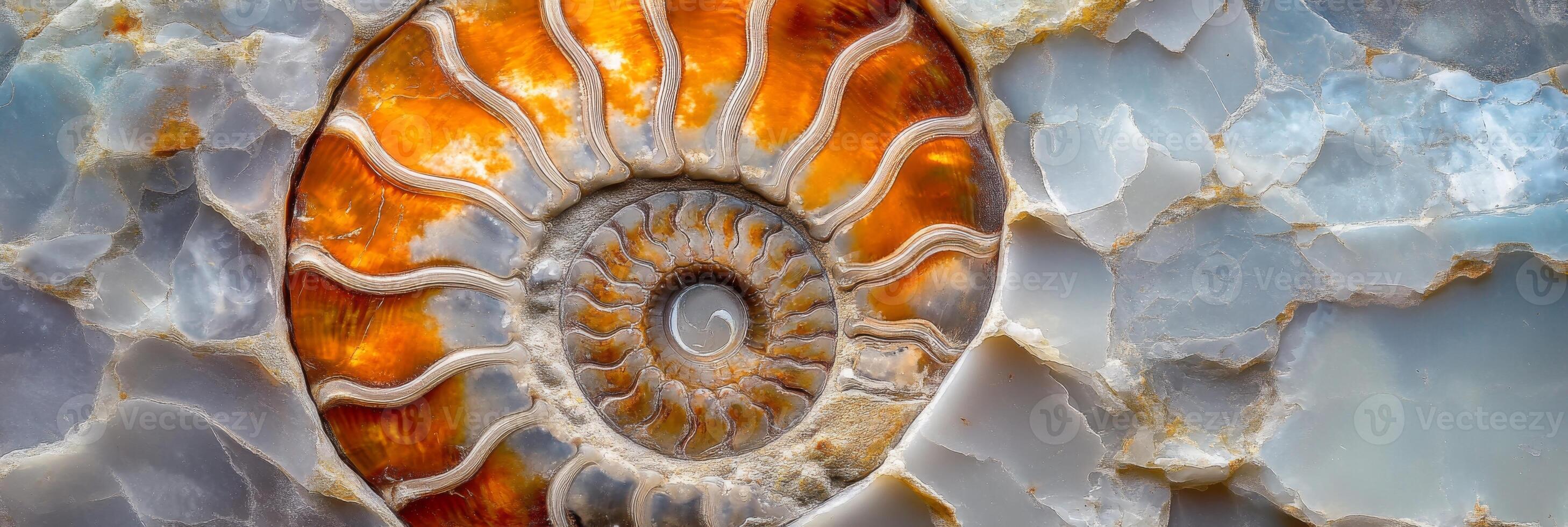 Stunning ammonite stone showcases intricate natural patterns and vibrant colors, a testament to the beauty of ancient marine life, perfect for decorative purposes or geological study photo
