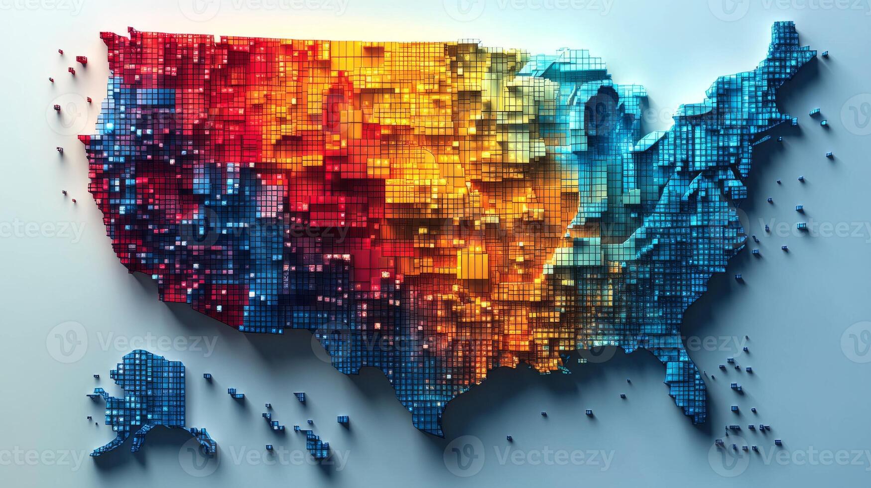 Pixel art representation of the USA map showcasing vibrant colors and unique design elements inspired by digital art techniques and contemporary graphic trends photo