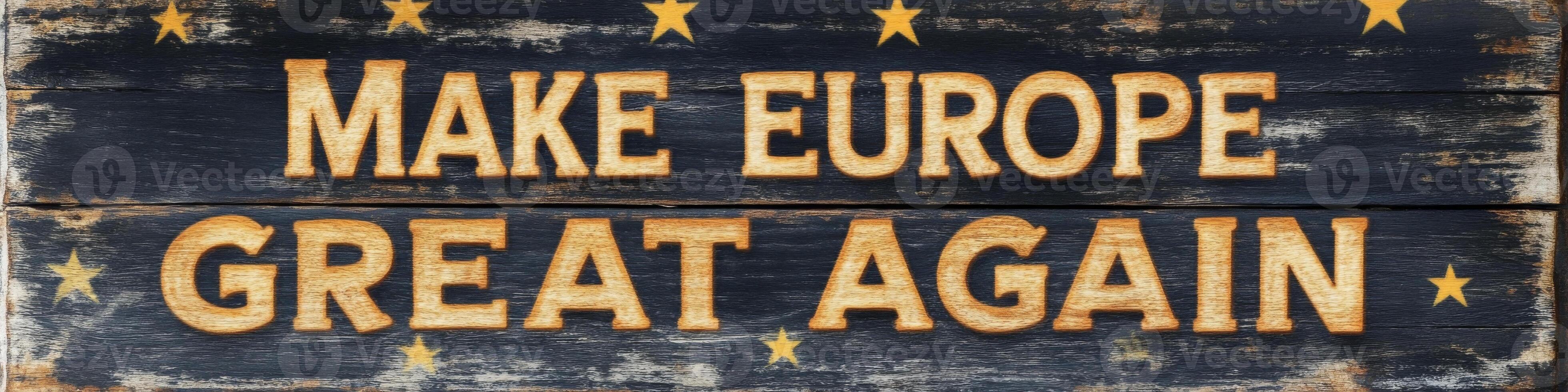 Rustic banner promoting a message about strengthening Europe with an emphasis on unity and optimism among diverse nations during a community gathering photo