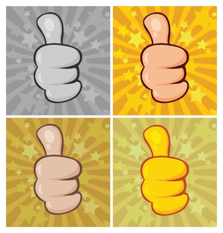 Vintage Cartoon Hand Giving Thumbs Up Gesture. Collection Set vector