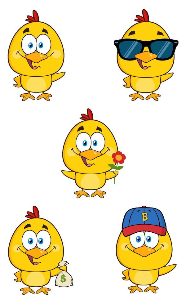 Yellow Chick Cartoon Character. Collection Set vector