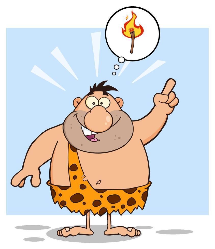 Caveman Cartoon Character With A Big Idea And Speech Bubble vector