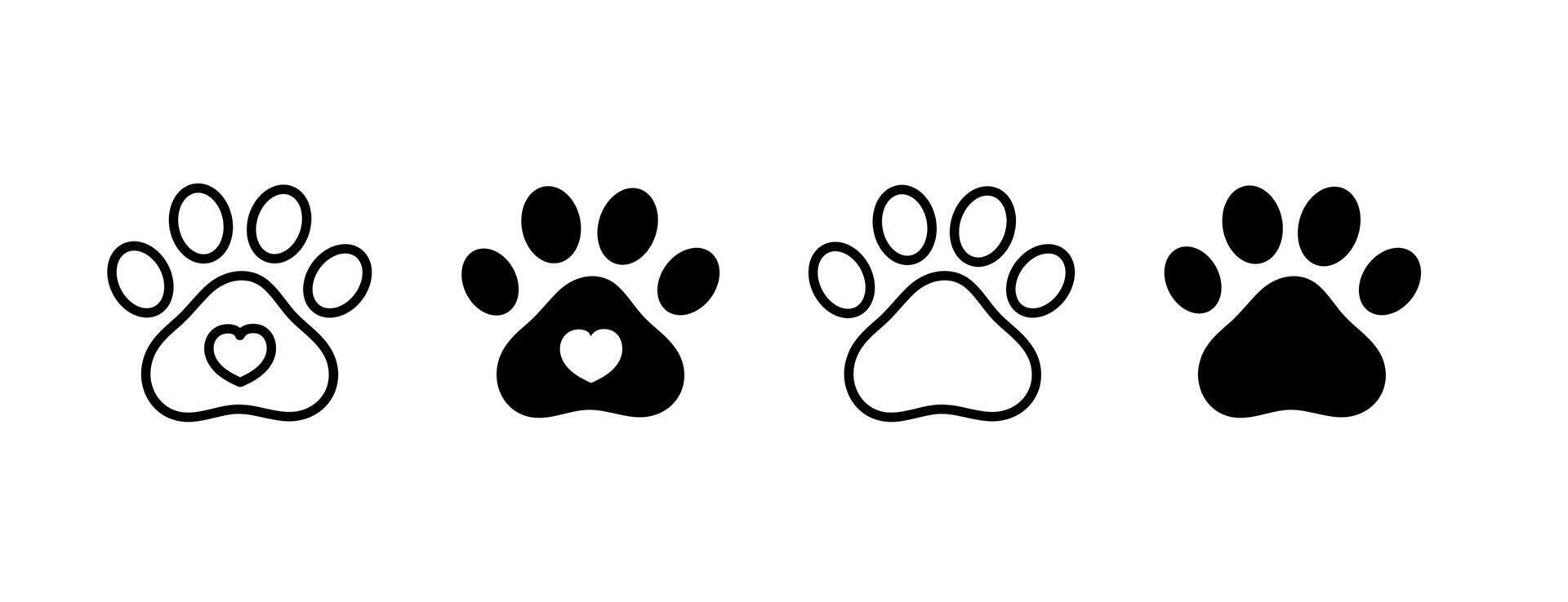 Pet paw print icon set. Flat illustration isolated on white vector