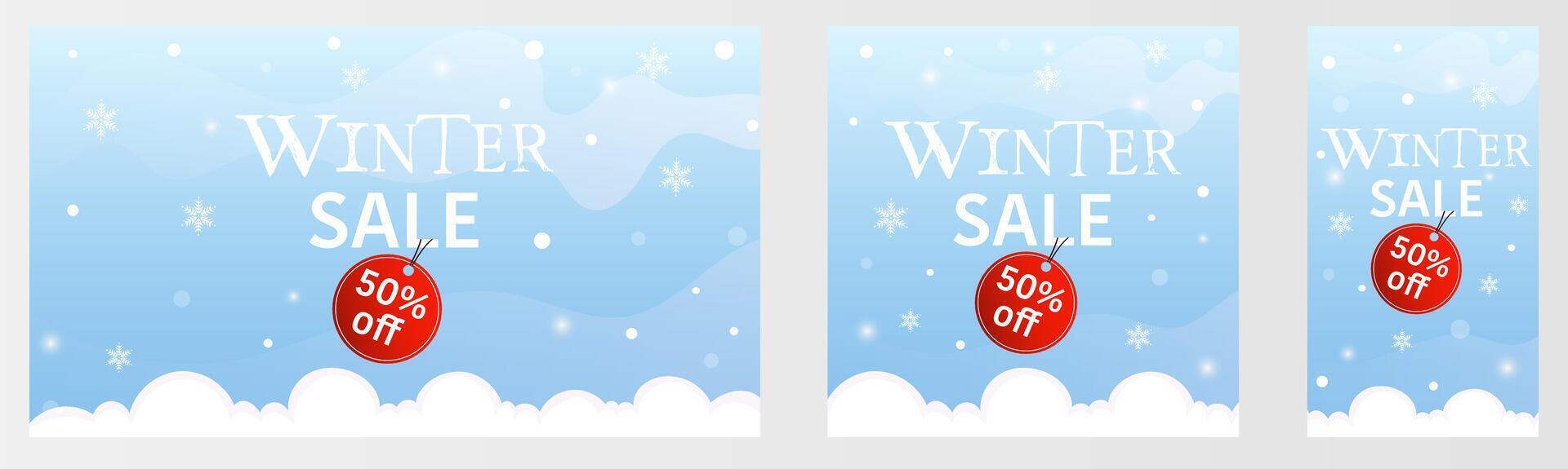 Winter sale promo banner, post, stories template set. Discount end of season banners collection. vector
