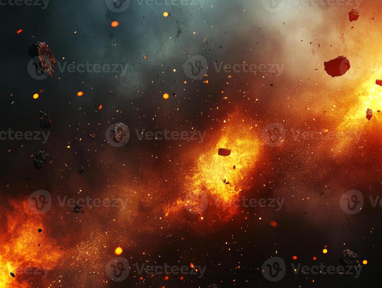 Burning fire blasting exploding rocks photo