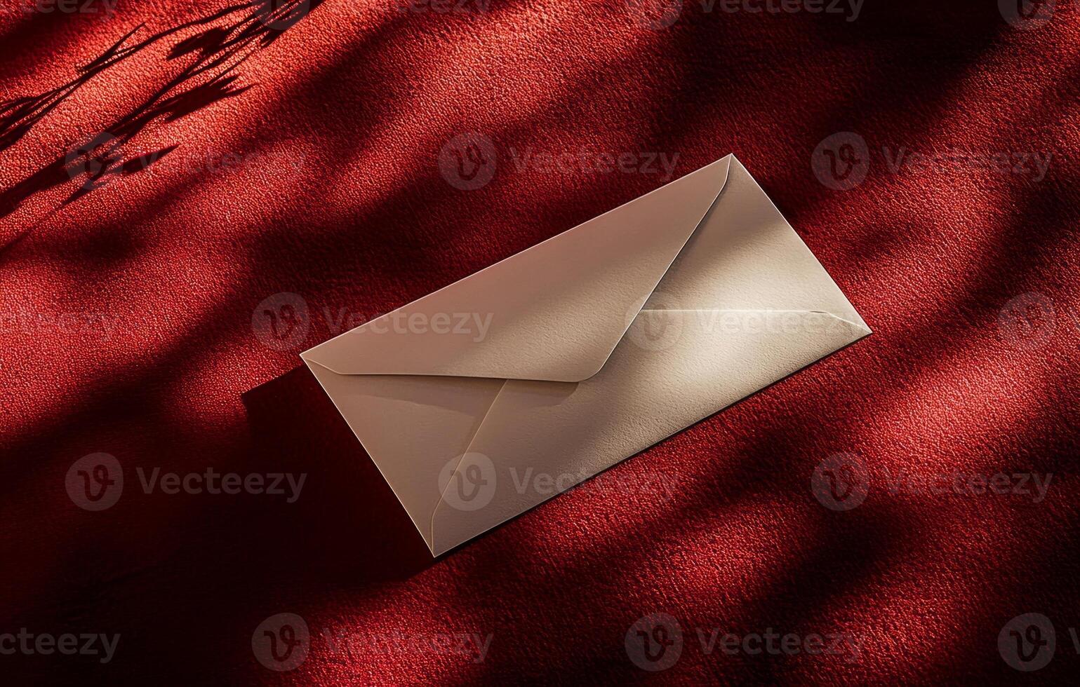 White envelope casting shadow on red t background photo