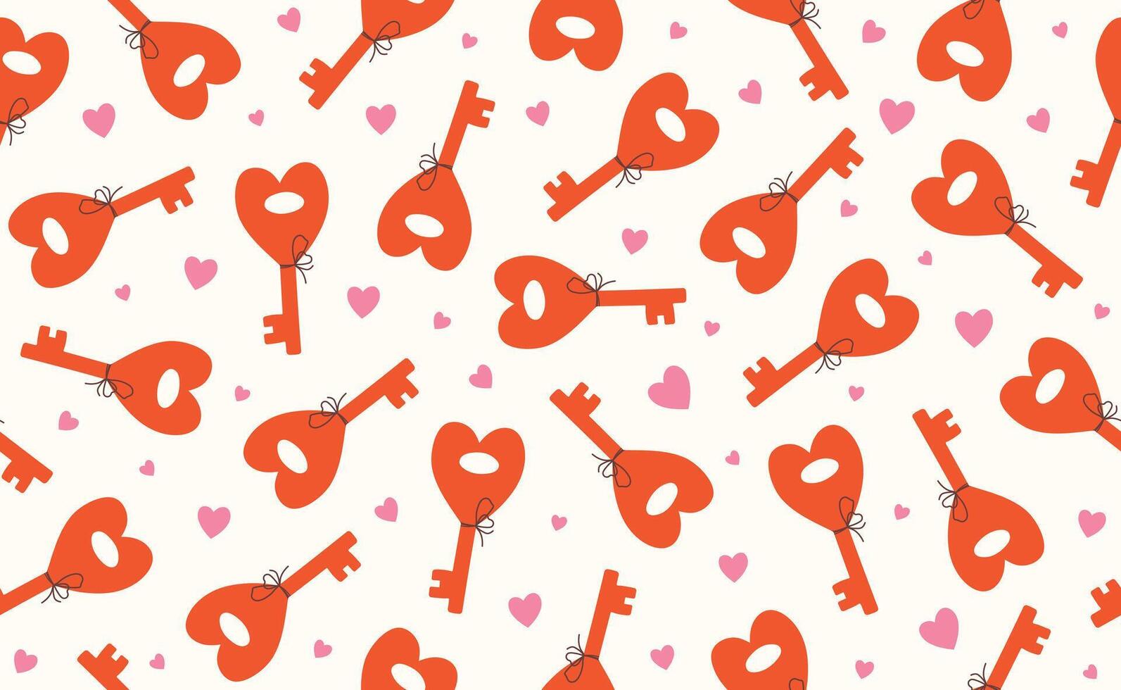Valentine's day seamless pattern. Hand drawn groovy cartoon sticker elements. 14 February coquette collection with heart, key. Funky Saint Valentine design in flat style. Isolated illustration. vector