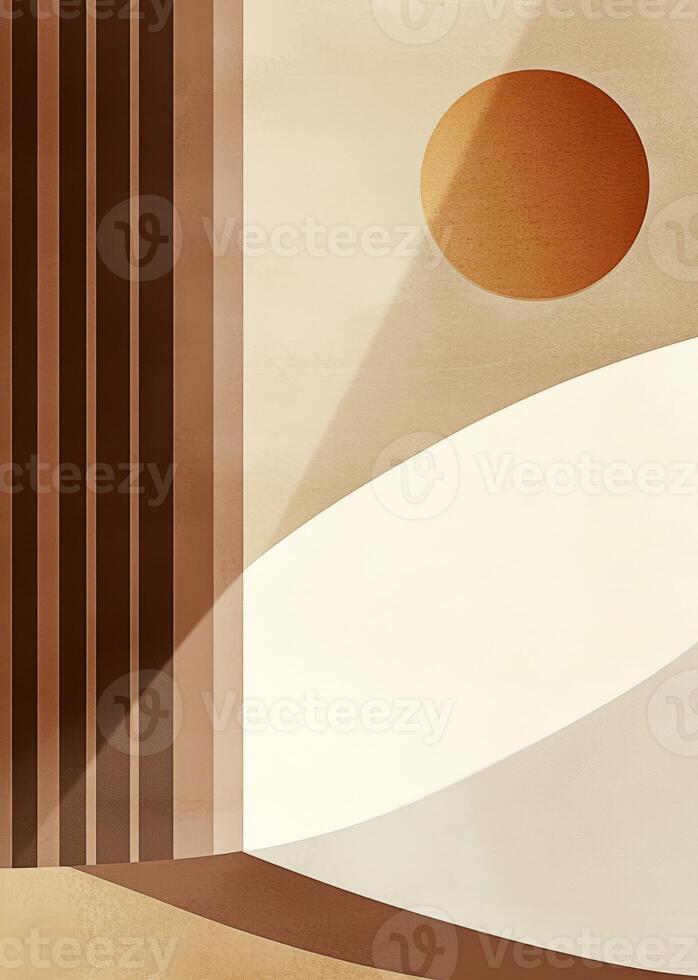 Modern interior design with mocha mousse color palette and geometric shapes photo