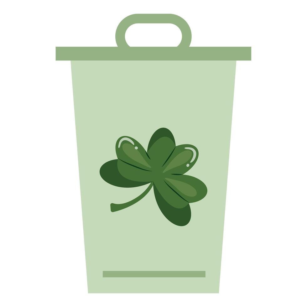 simple st patrick's day dustbin icon with shamrock in the middle of the icon for a variety of designs, posters or banners vector