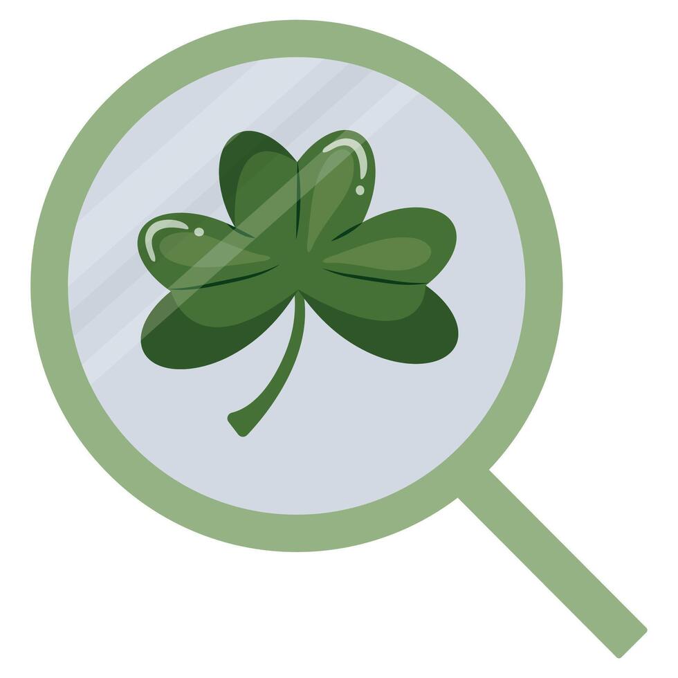 simple st patrick's day magnifier icon with shamrock in the middle of the badge icon for a variety of designs, posters or banners vector